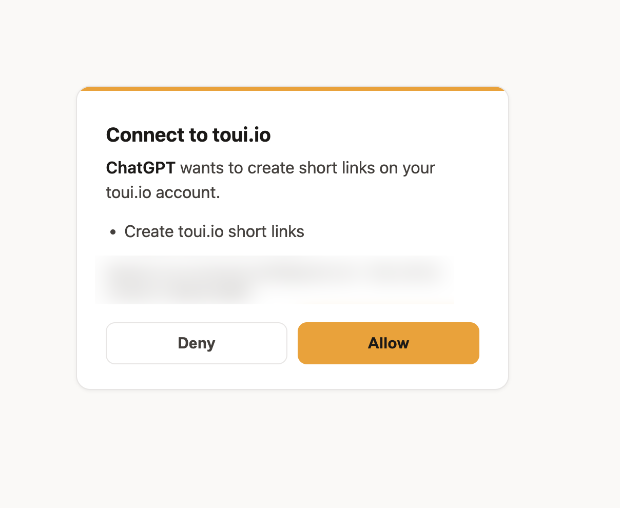 toui authorization screen asking to allow ChatGPT to create short links